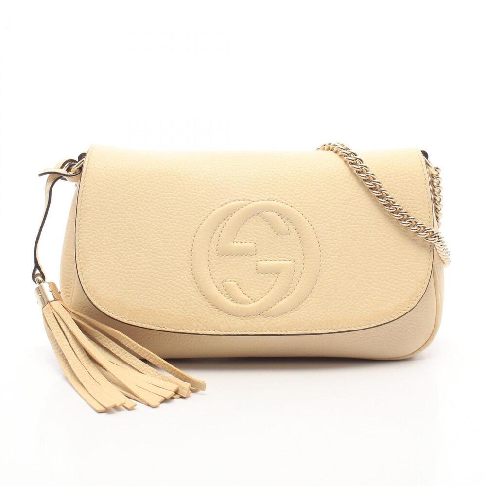 Gucci Soho Interlocking G Shoulder Bag Handbag Leather Women's Ivory 536224